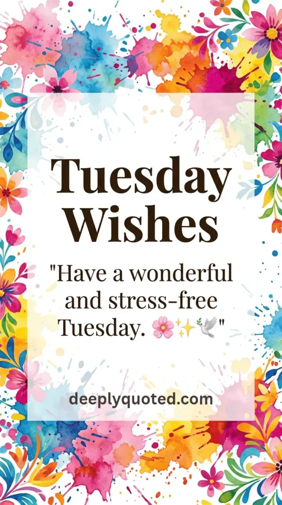 Tuesday Wishes message saying, "Have a wonderful and stress-free Tuesday"