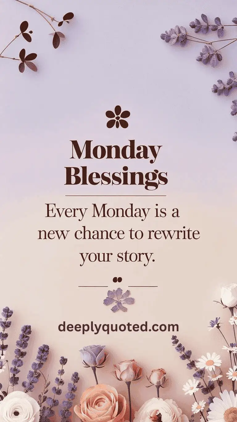 Monday Blessings image with an inspirational quote about a new chance to rewrite your story