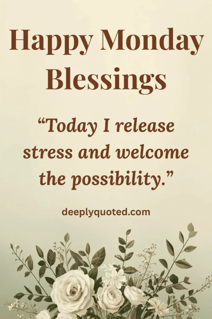 Monday Blessings image with an inspirational quote about releasing stress and embracing new possibilities